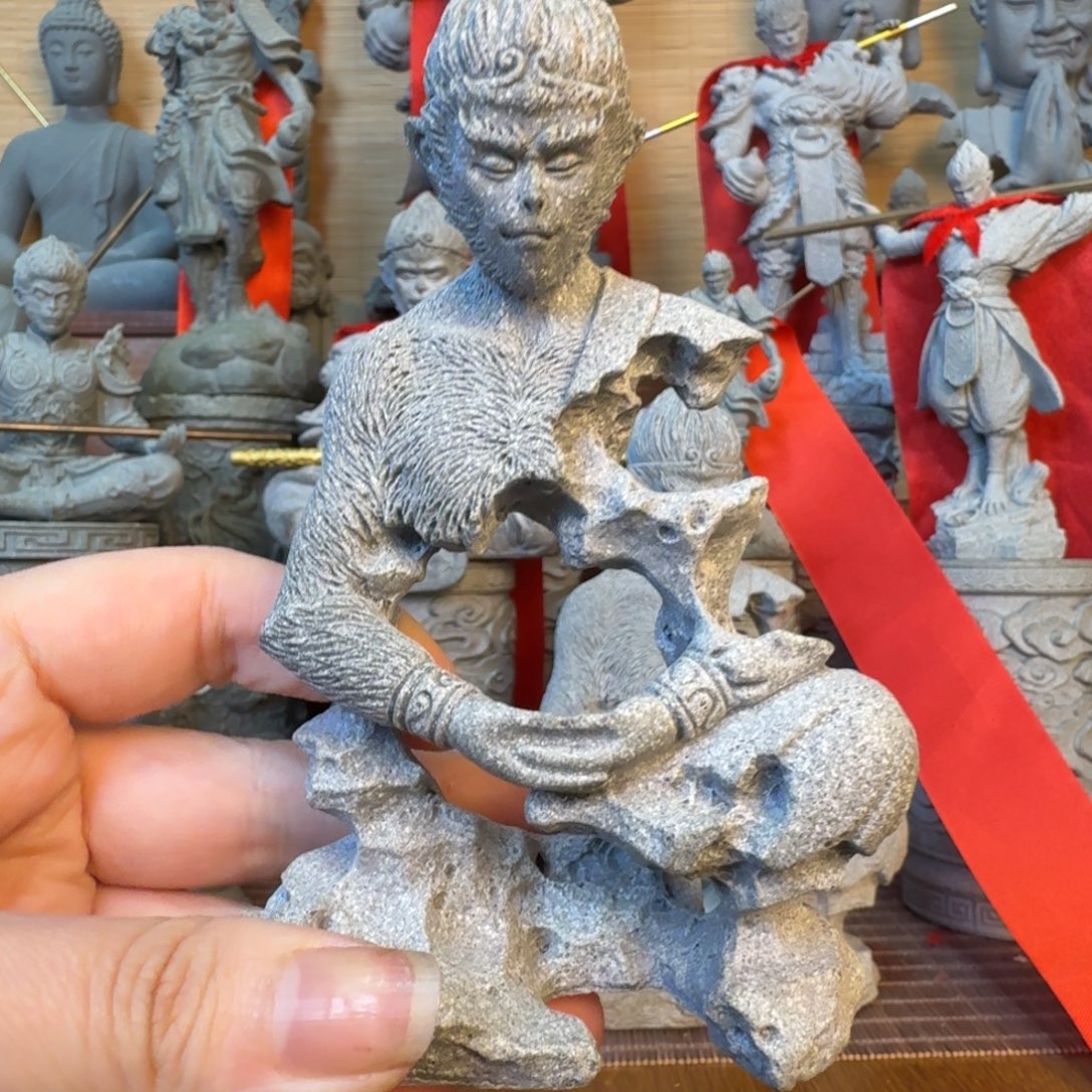 石材青砂石小号鱼缸造景斗战圣佛