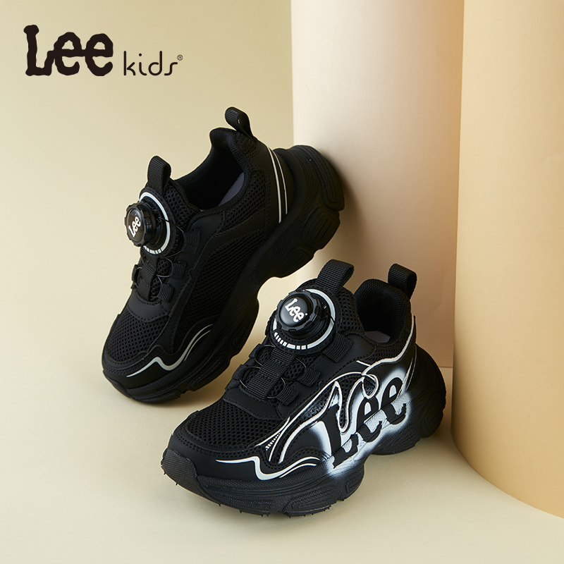 Leekids儿童旋转纽扣运动鞋春秋新款男女童跑步鞋软底轻便老爹鞋