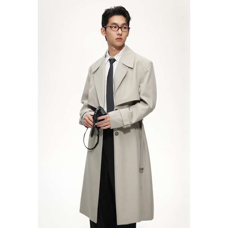 【情侣款】百搭英伦风韩版翻领风衣男时尚休闲中长款春装外套GHF1S