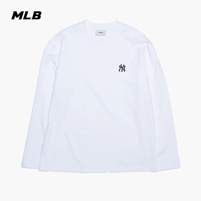 MLB男女情侣纯色简约宽松圆领长袖T恤25春季新款3ATSB0151