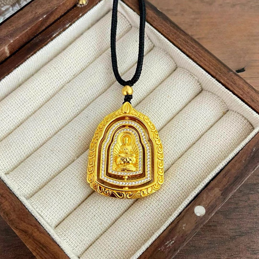 合金吊坠 可旋转佛牌吊坠錾刻点钻新中式金店同款项链
