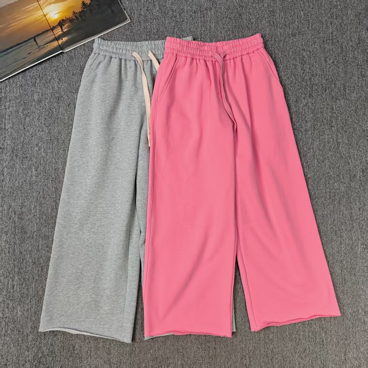 84535余小鱼【甜美方程式】两色下摆卷边松紧腰抽绳九分休闲裤女装