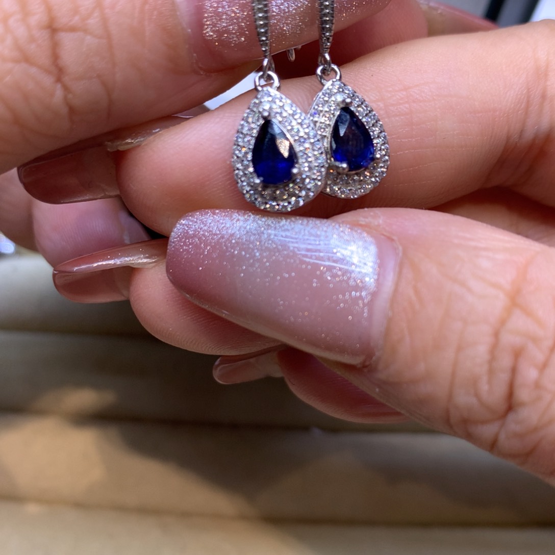 耳饰蓝宝石银S925镶嵌