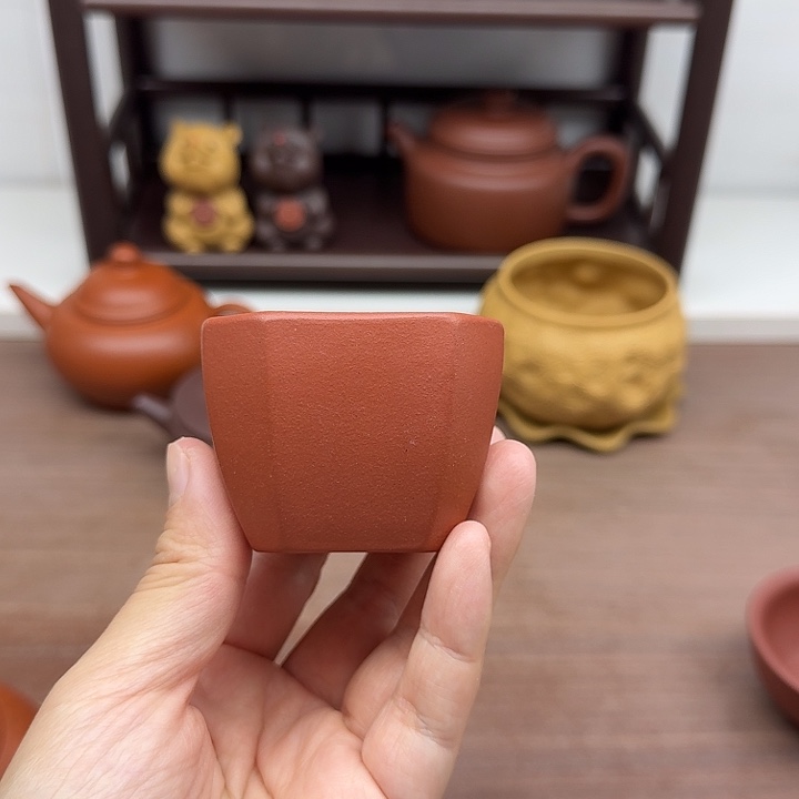 紫砂茶案一对四方杯