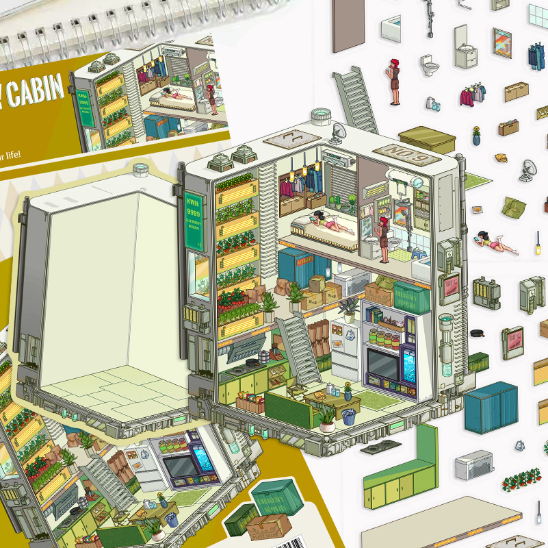 十一玖末世小屋3D造景贴微缩场景立体小屋卡通diy手工解压贴画