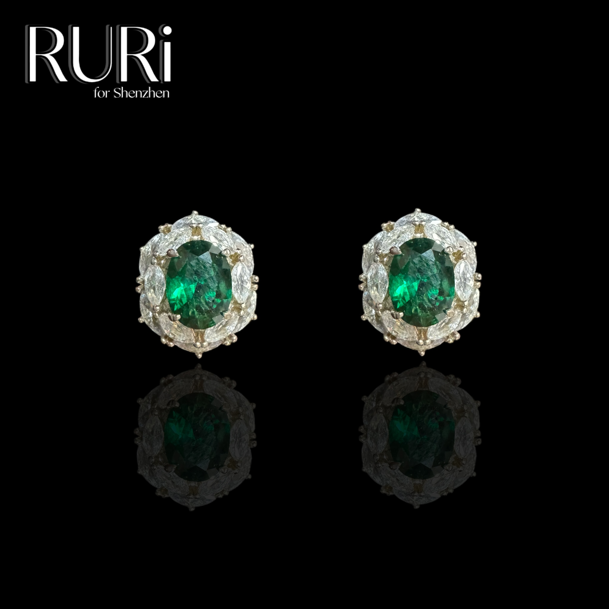 925银合成锆石耳饰 RURI 简约时尚椭圆设计镶嵌绿石耳饰 A0807