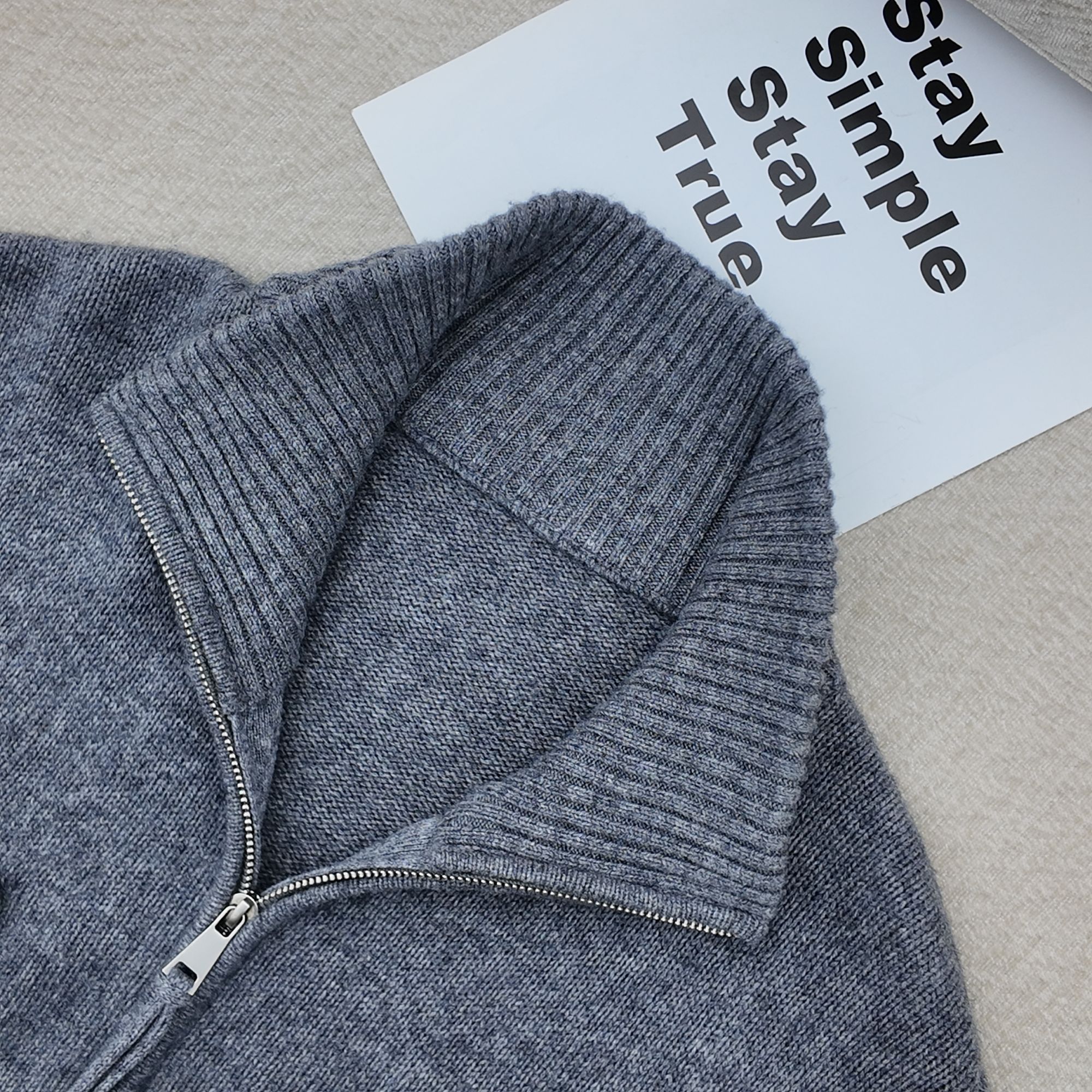 【半拉链针织】修身型灰色秋冬立领时尚半高领套衫衫保暖针织