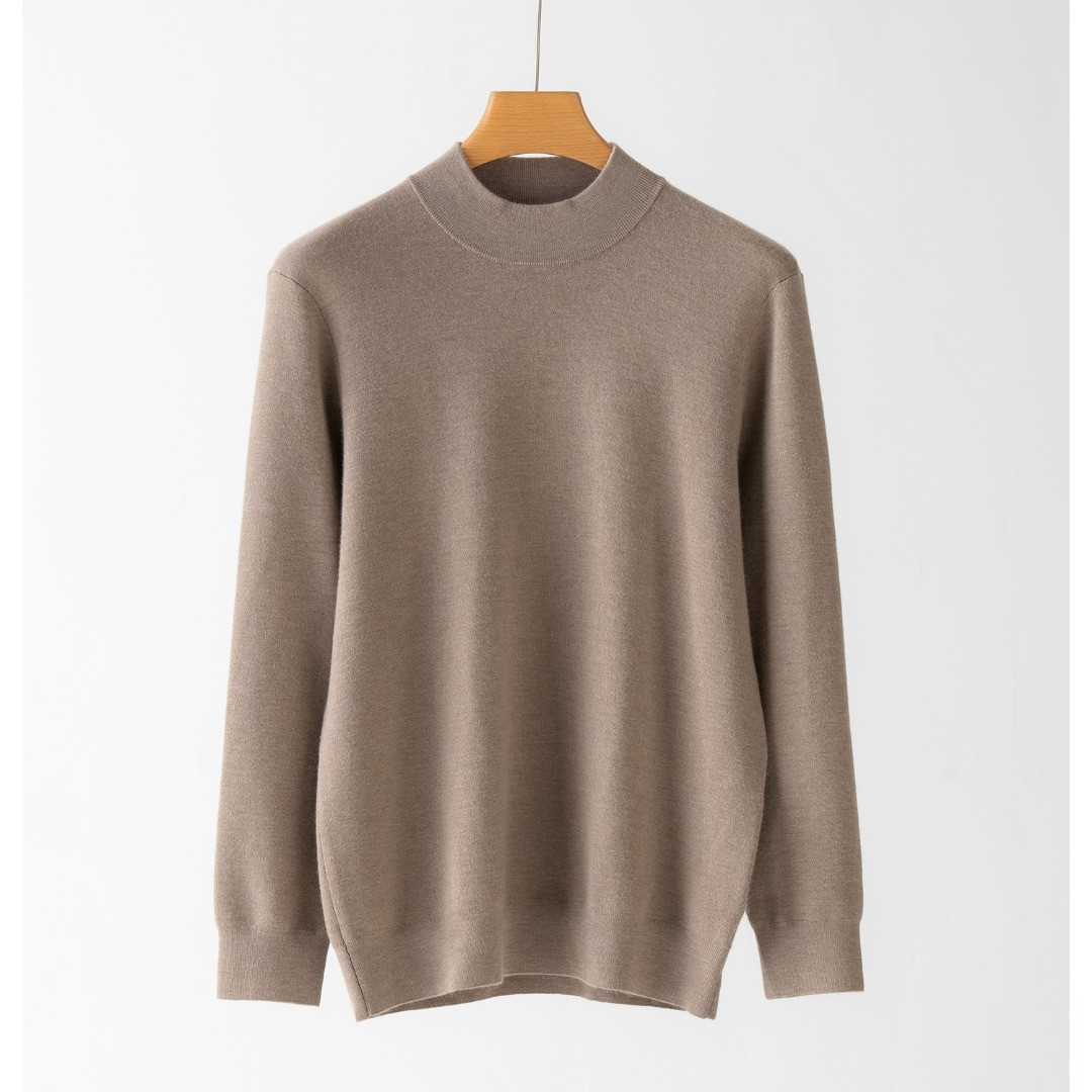 可机洗A级100%超细80支小山羊绒超精纺空气层加厚款半高领