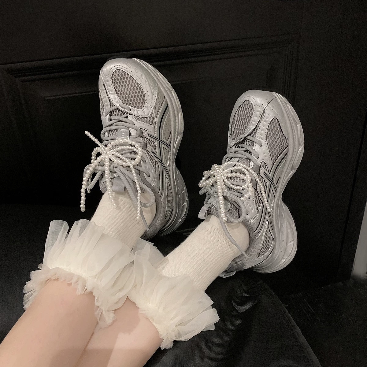 女2025春季新款增高厚底网面休闲百搭老爹鞋女