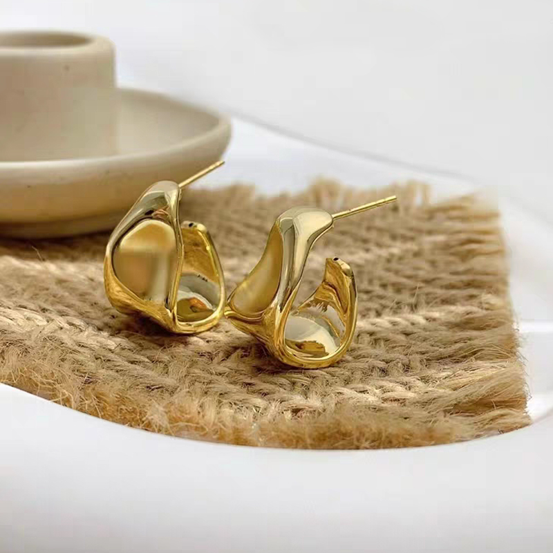 18K金几何抽象不规则耳钉简约复古高级感耳饰时尚个性