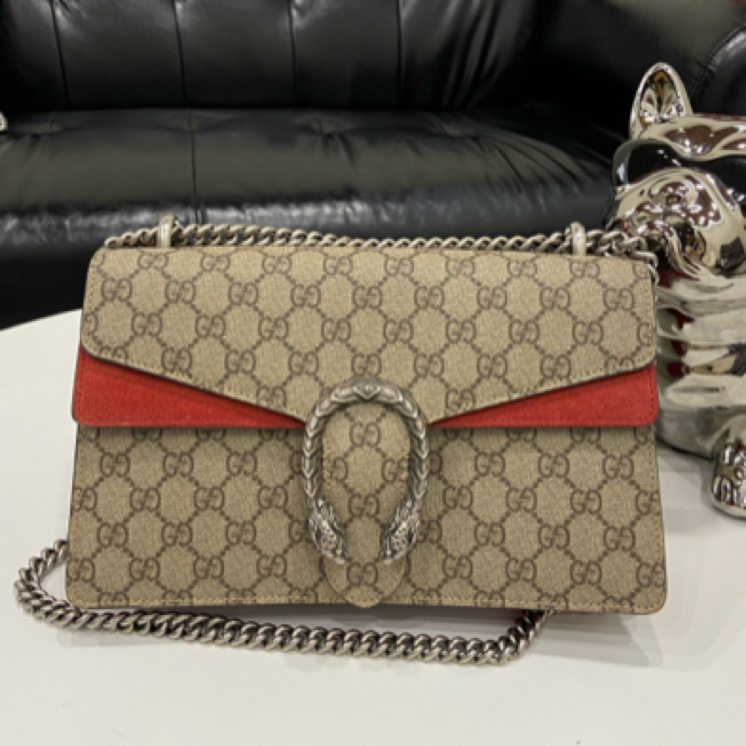 95新 GUCCI/古驰 酒神中号红内/Dionysus系列/斜挎包
