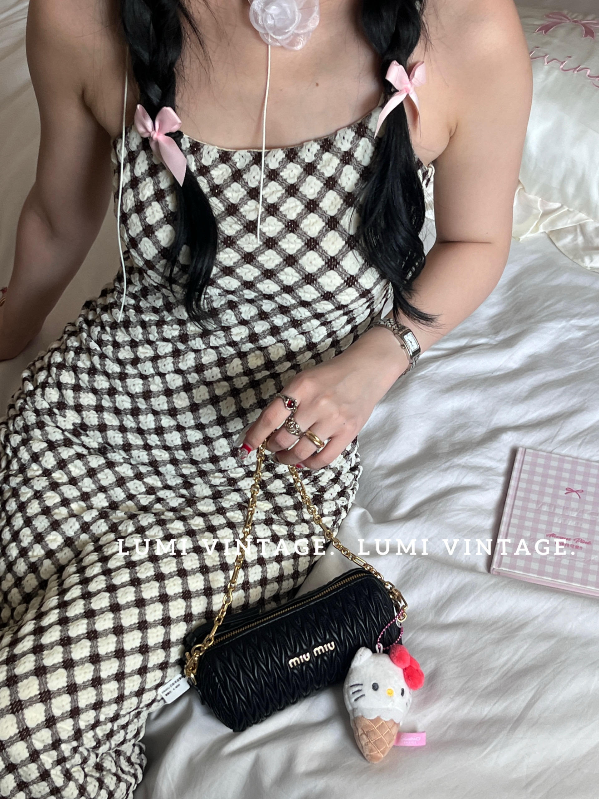 95新 MIU MIU/缪缪 黑色褶皱羊皮sade单肩包44253375