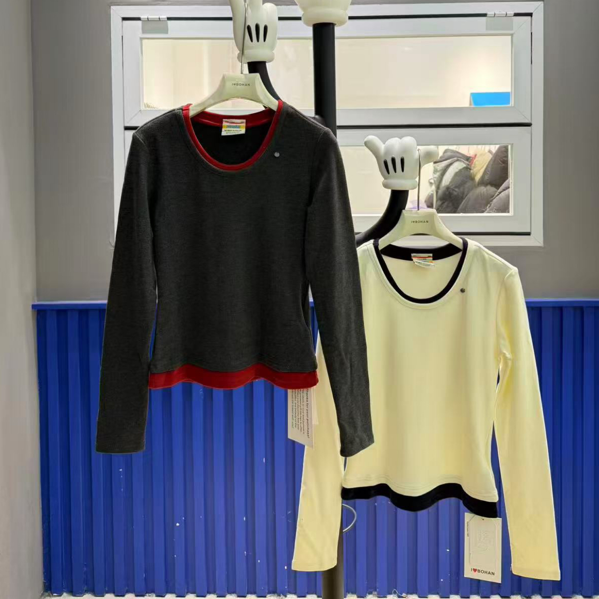 欧洲站5699#BOHA N秀秀家2025冬季新品圆领贝蒂磨毛打底衫T恤