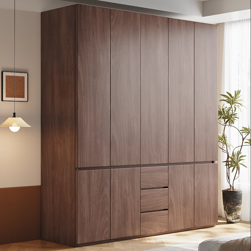 南美黑胡桃实木衣柜卧室家用现代北欧简约储物收纳柜子平开门