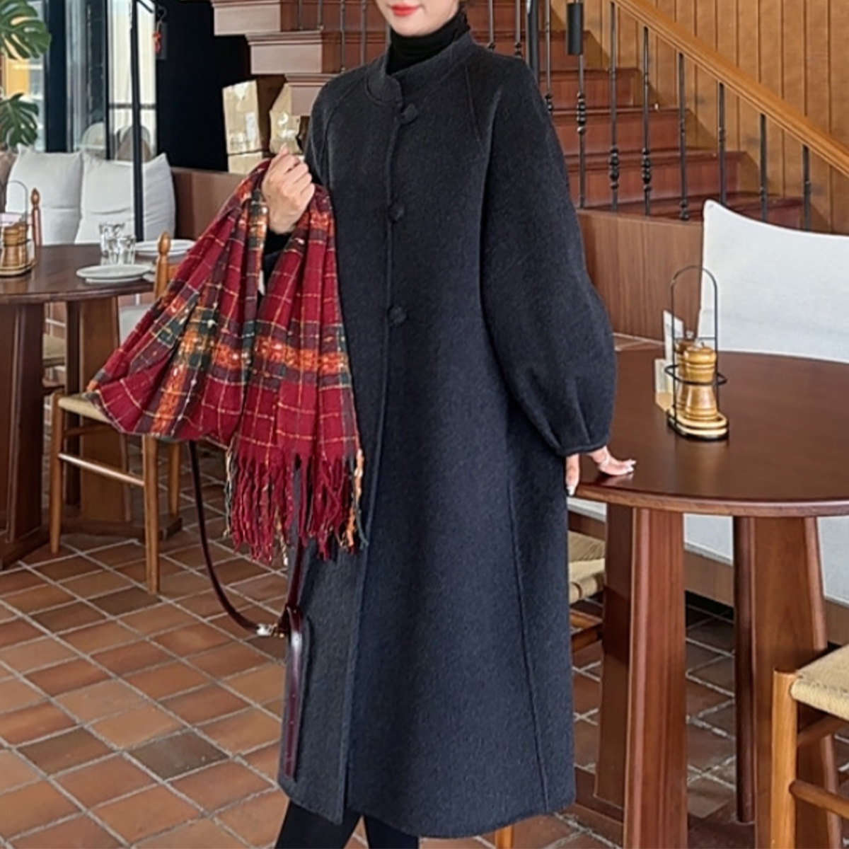 【70绵羊毛】25新中式简约宽松温柔风立领扣子时尚长款秋冬羊毛大衣