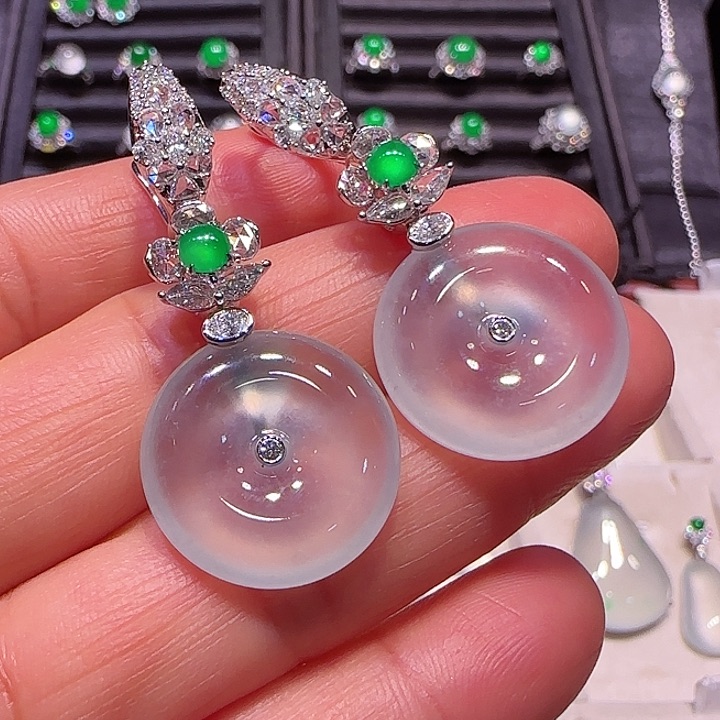 翡翠吊坠(不含链)18K金镶嵌吊坠耳坠两用款