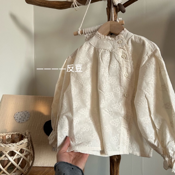 2025春款新款童装女童衬衫韩版宽松刺绣圆领衬衫