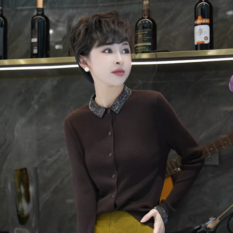 【星闪流光】秋冬显瘦烫钻翻领针织开衫MG8530