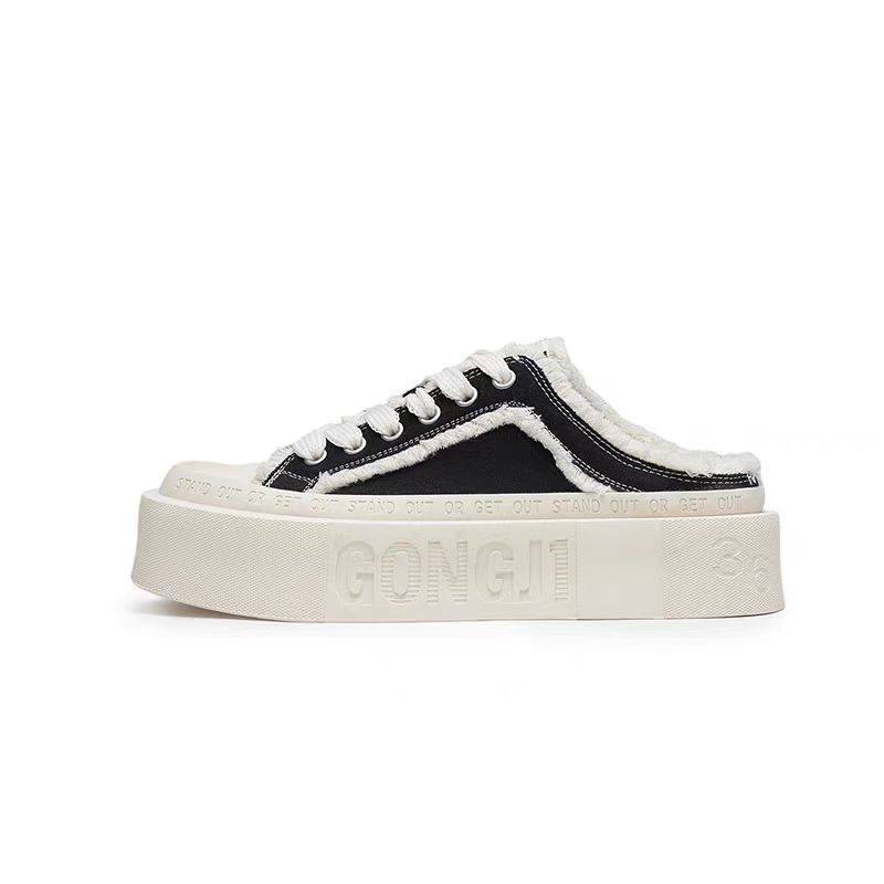 高级感包头拖鞋女外穿2025春季新款松糕厚底帆布半拖时尚百搭女鞋