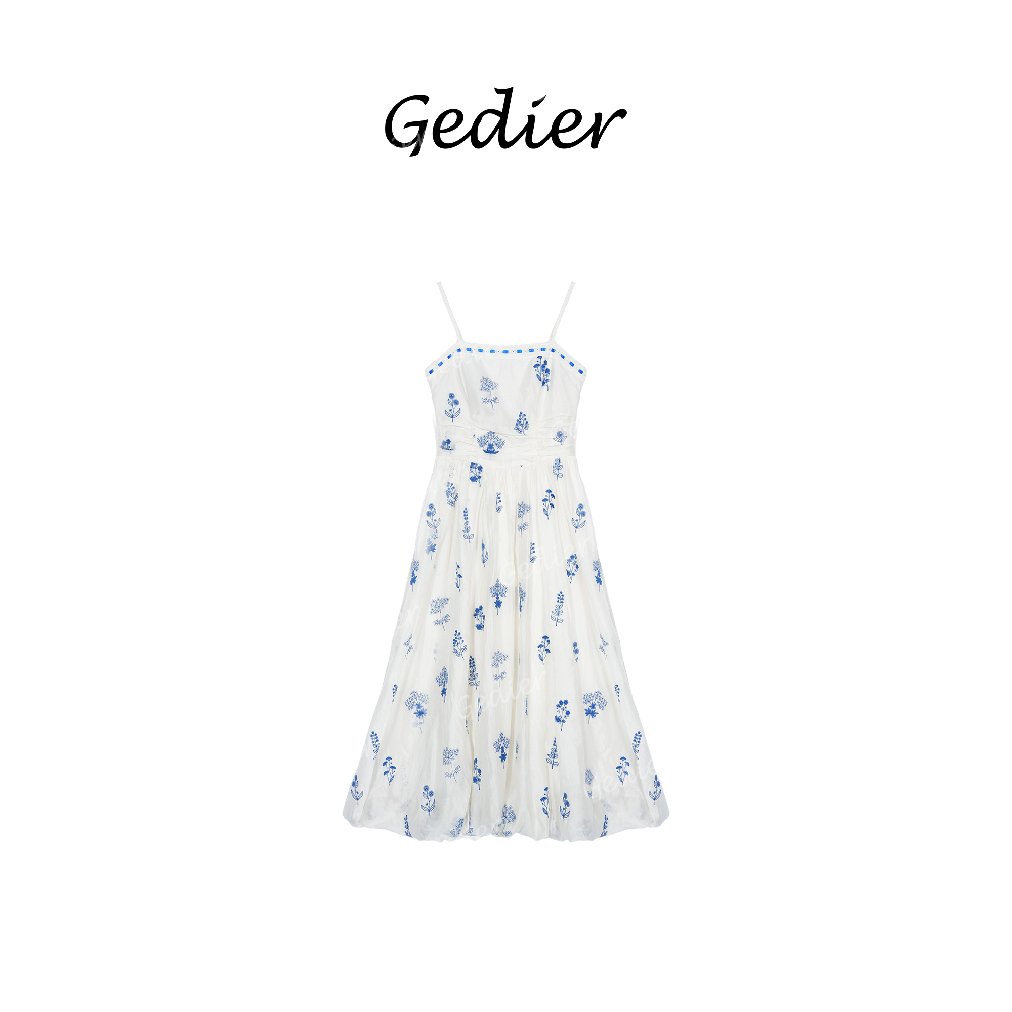 【歌蒂尔】“蓝海之约” 2025艺术花卉图案吊带连衣裙LG520515Y