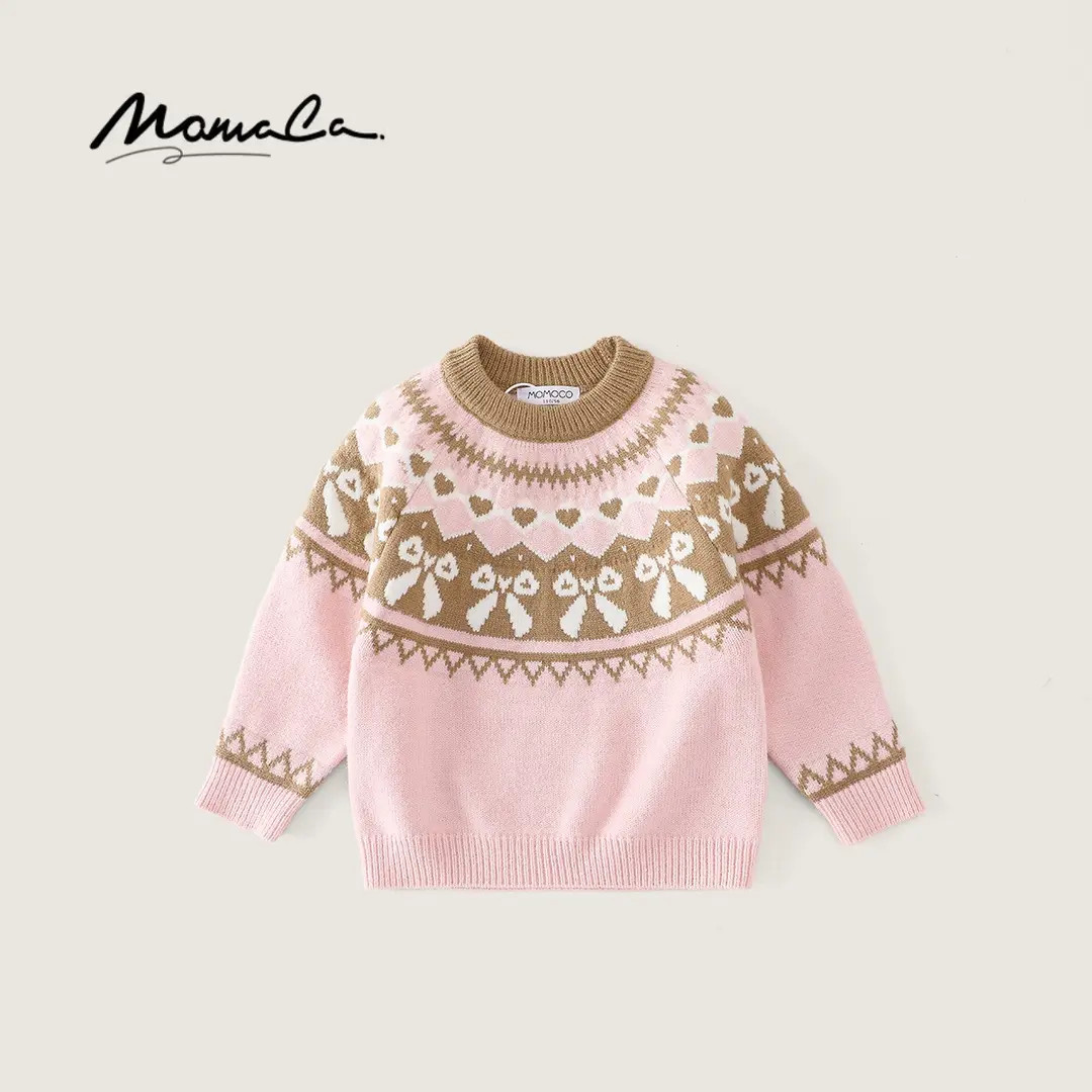 MOMOCO秋冬季女童中大童韩系毛衣套头蝴蝶结上衣77830230028