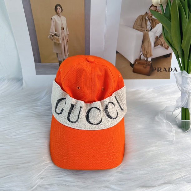 95新 GUCCI/古驰 古驰橘色百搭款帽子
