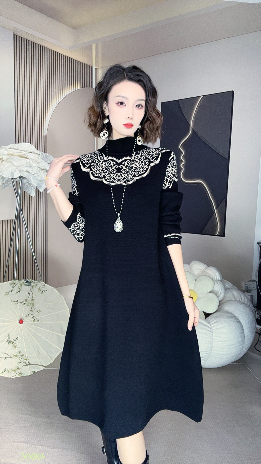 276号2025秋冬新款羊毛连衣裙中长款百搭遮肚修身气质妈妈裙