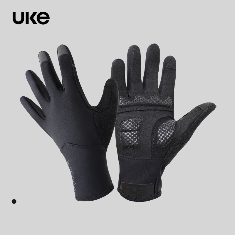 UKE男女秋冬防风抓绒骑行手套缓震防滑可触屏骑行装备 清泽/风语