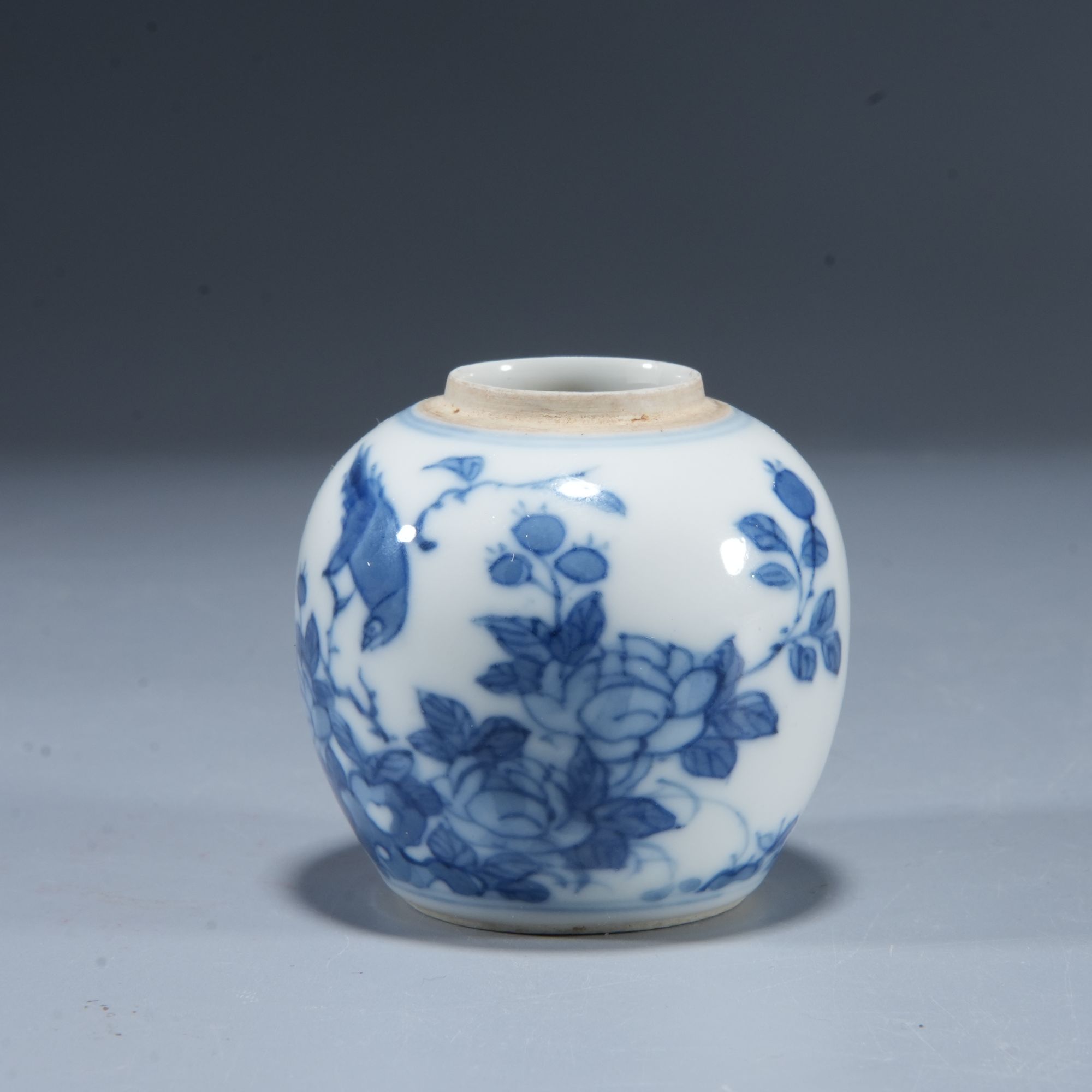 二LJ15/清康熙 青花花鸟袖珍人头罐【华豫之门甄选】