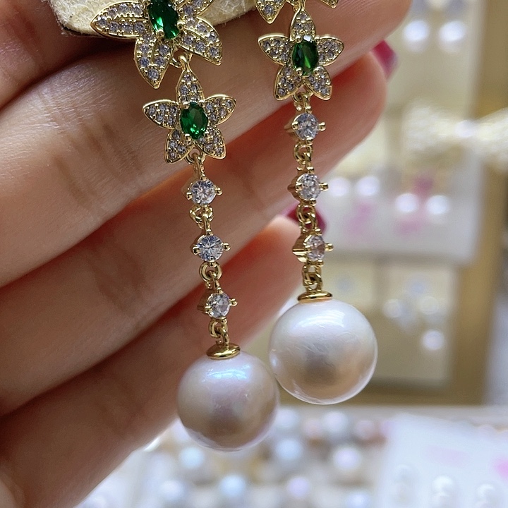 银S925镶嵌淡水珍珠耳饰