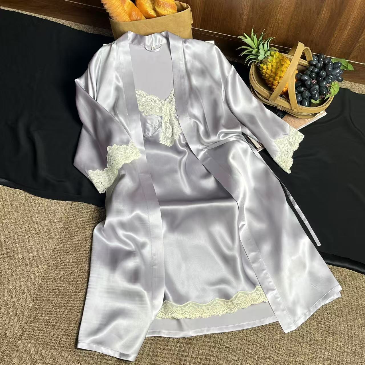【老板娘自播】6A100%桑蚕丝吊带睡袍真丝睡衣套装Q2315