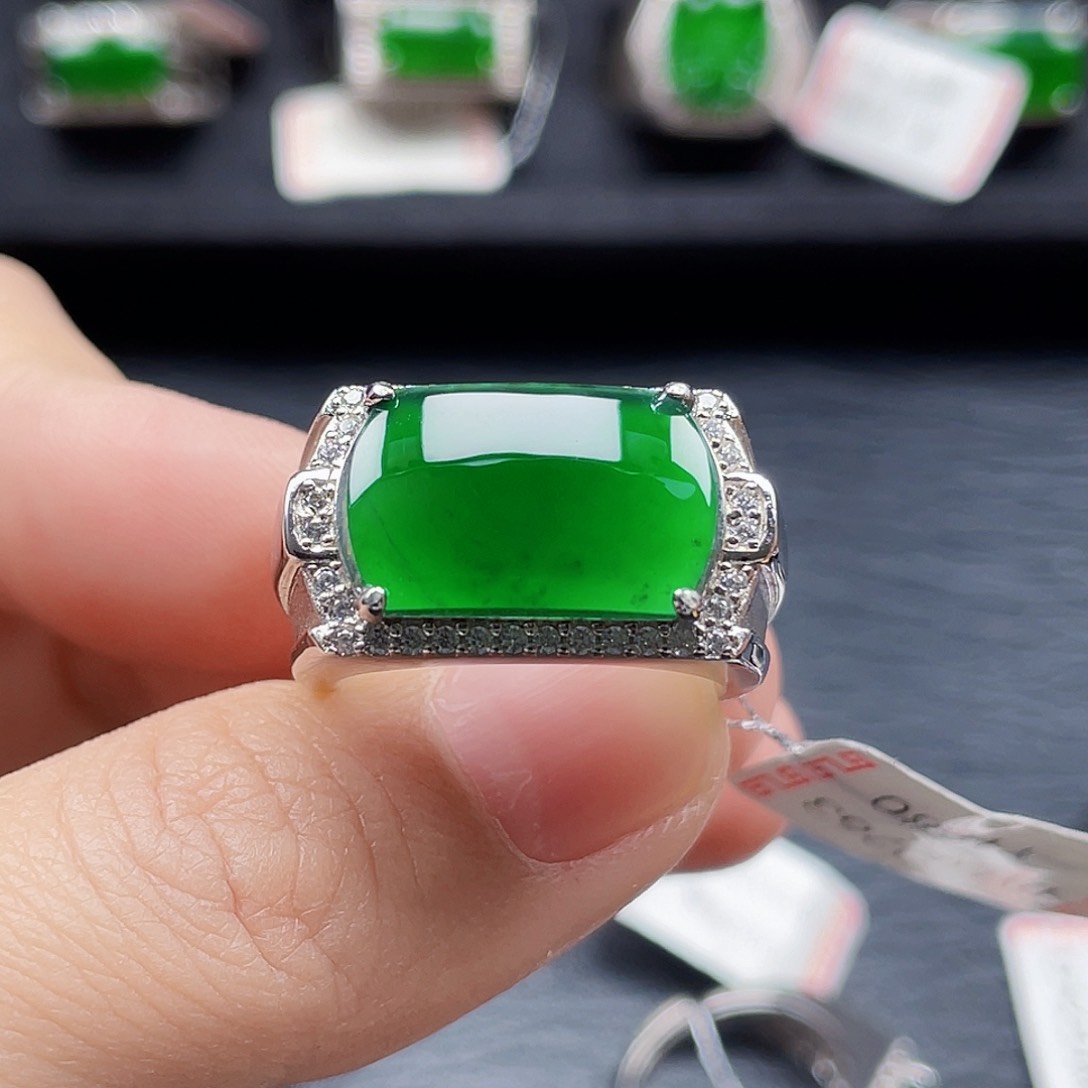 翡翠戒指银S925镶嵌天然a货翡翠2263