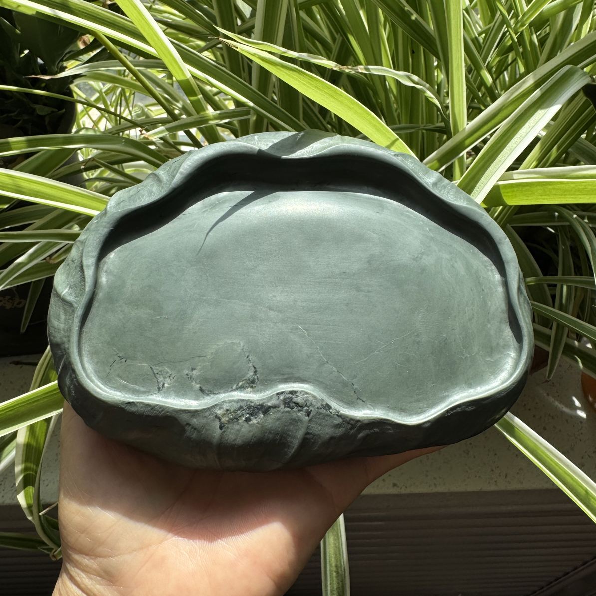 水泉老坑鹦哥绿荷和美美砚尺寸：16*12*2.5*