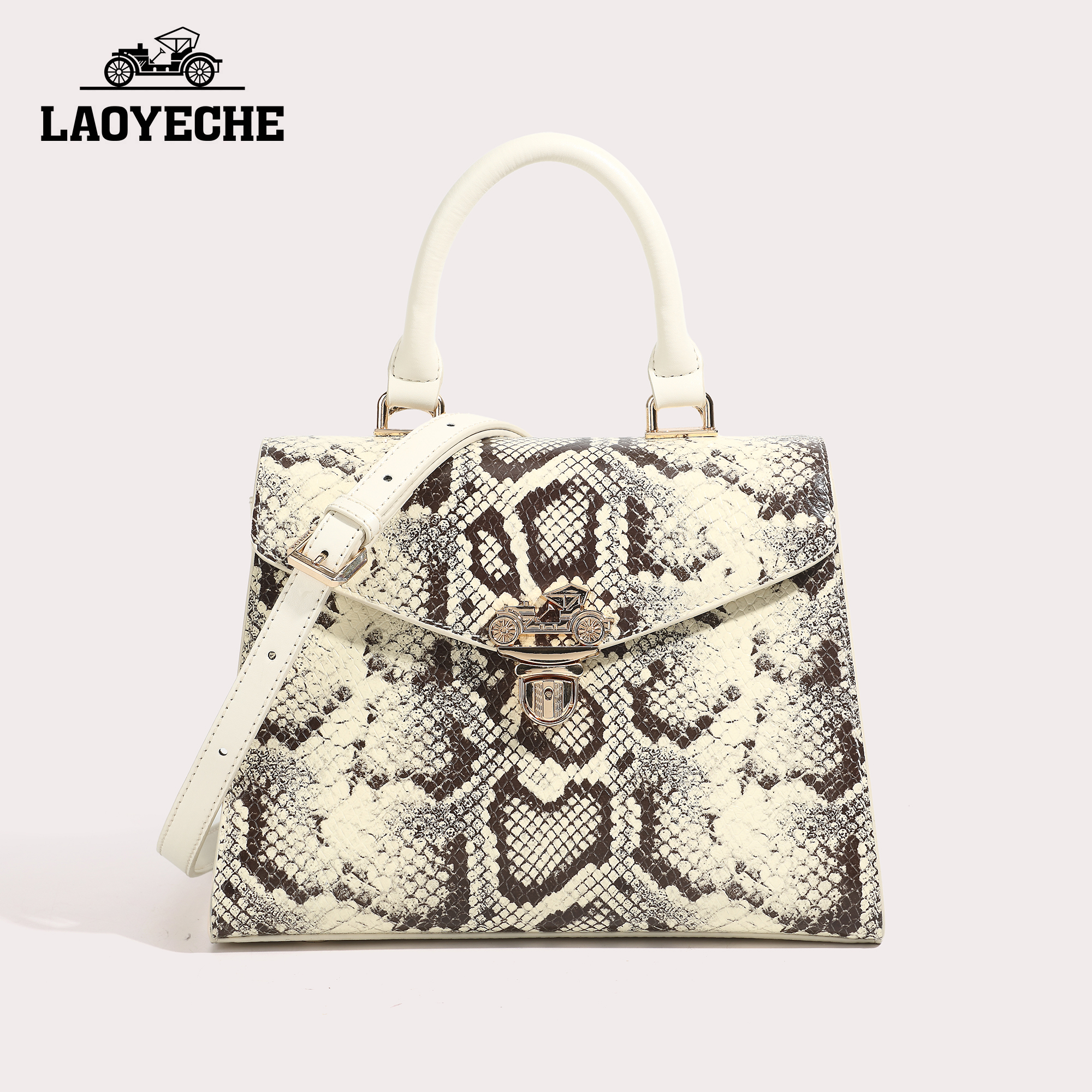 香港老爷车2025新款lu蛇纹真皮小手提包时尚翻盖设计8088轻奢百搭