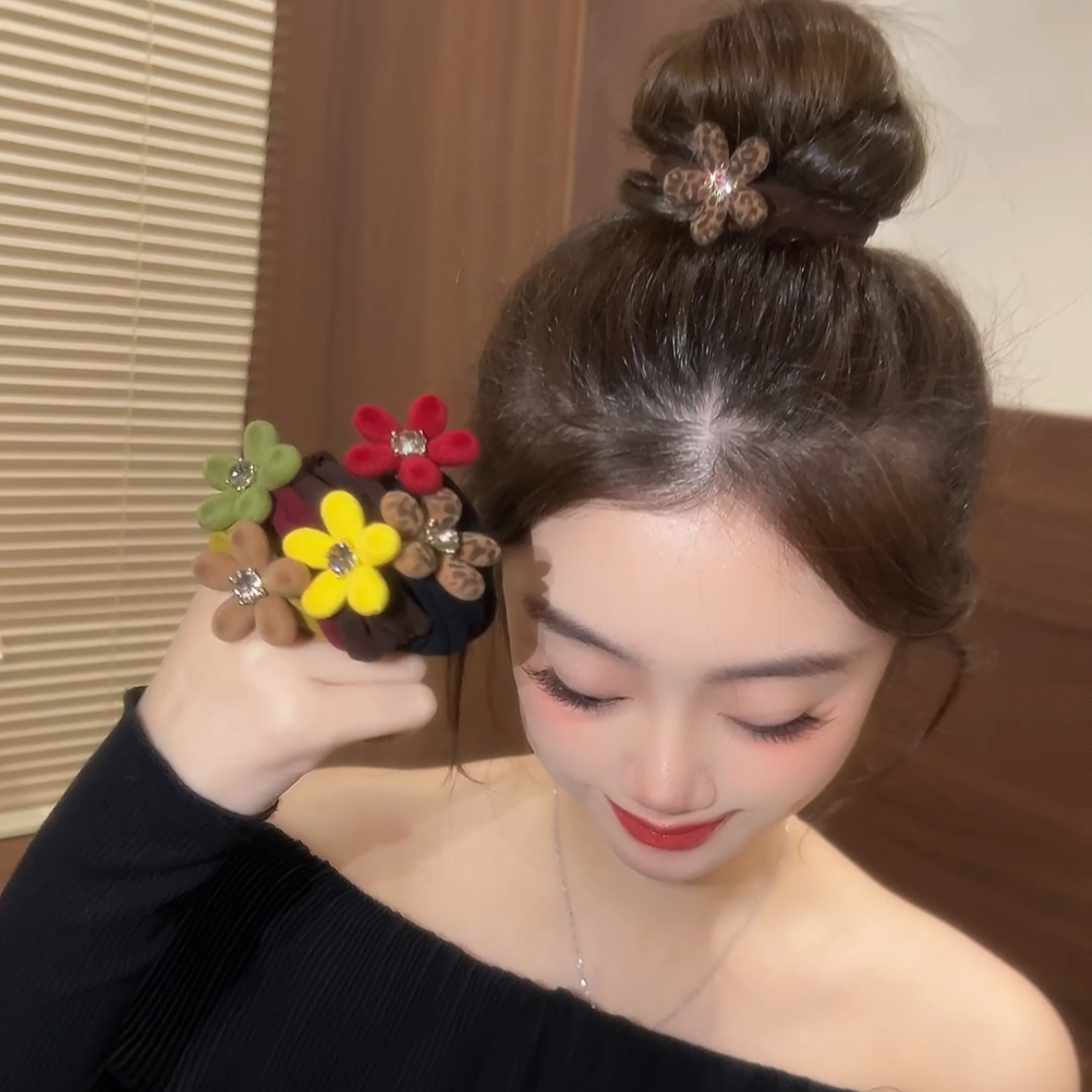 韩系甜美植绒撞色高弹力不伤发面膜发圈豹纹秋冬加粗女孩头绳