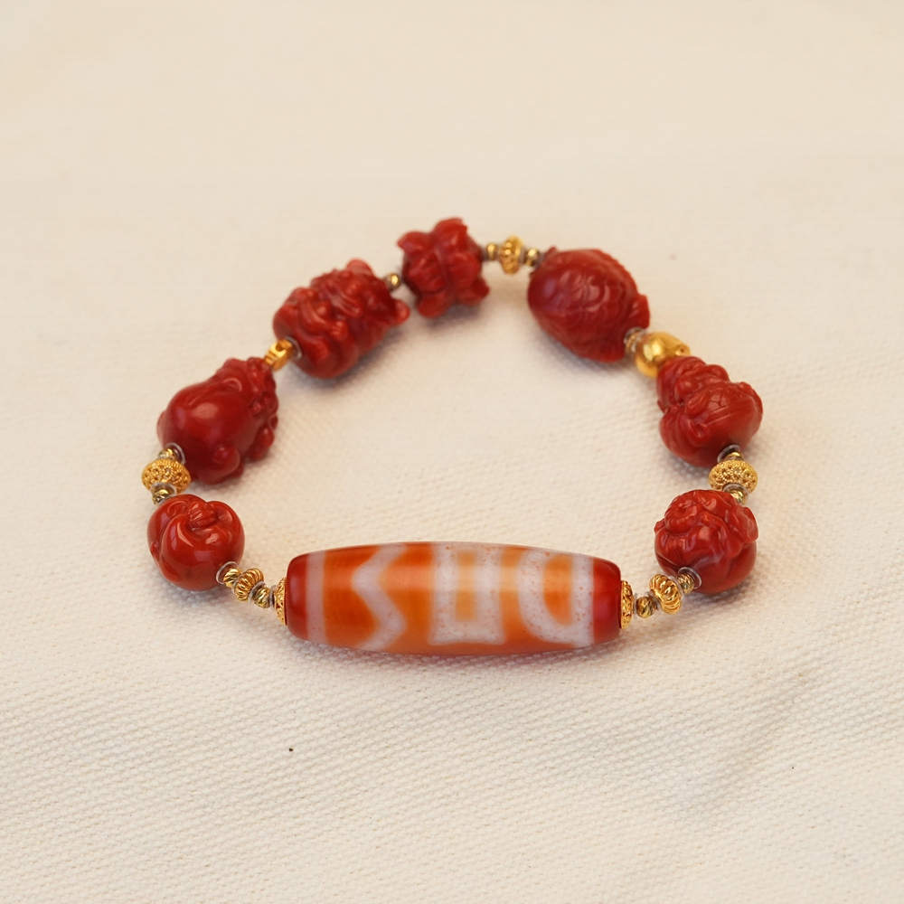 【超级大圆满】18k金精雕老矿保山南红多宝手链 S229 多样性发一