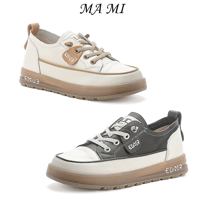 【MAMI】真皮软底豆豆鞋春秋季新款板鞋头层牛皮一脚蹬休闲小白鞋子