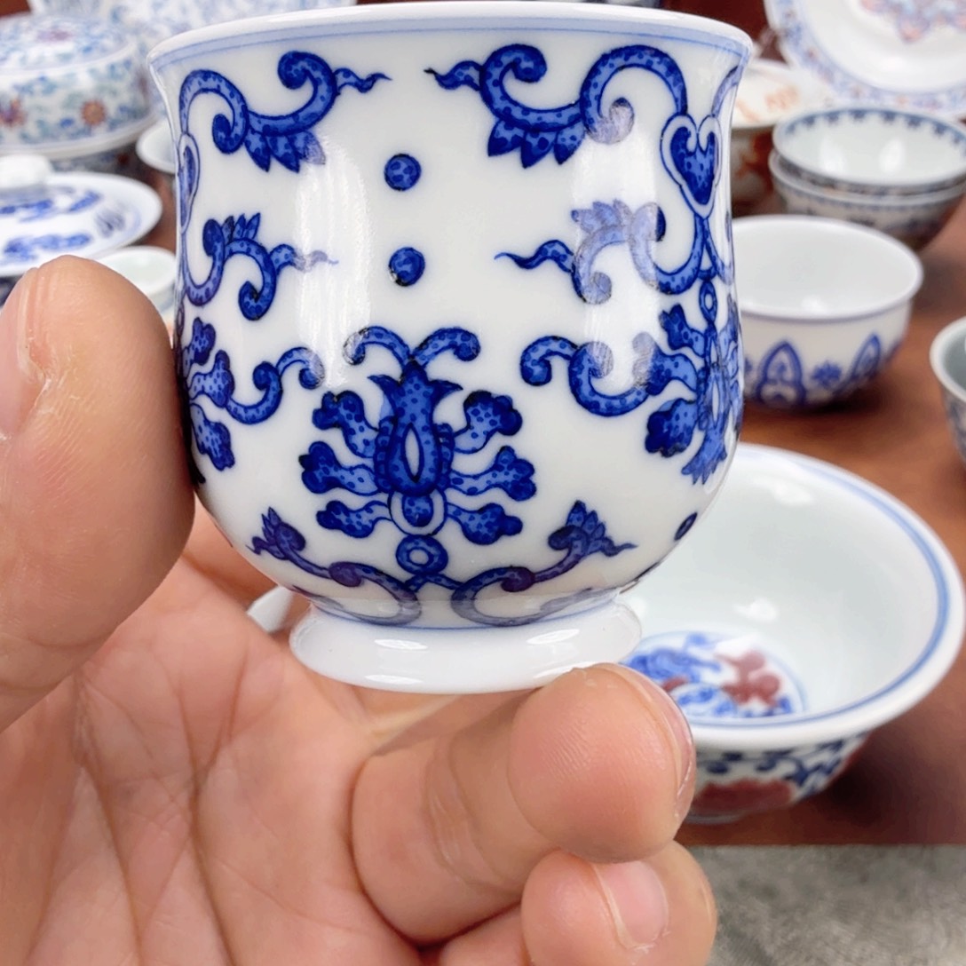 陶摆件青花瓷器单杯