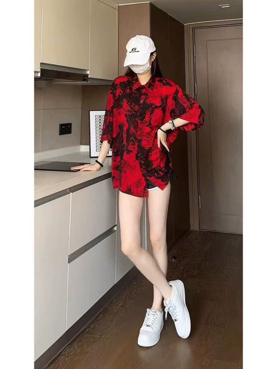 【晨浠定制】新款高级感时尚百搭港风印花衬衫8019