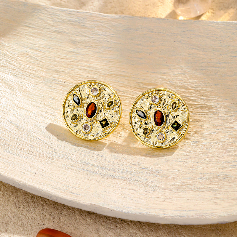 铜合金合成锆石耳饰 小众彩色锆石复古耳钉p144耳钉