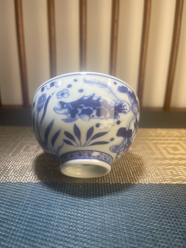 复古青花鱼藻纹陶瓷主人杯喝茶专用