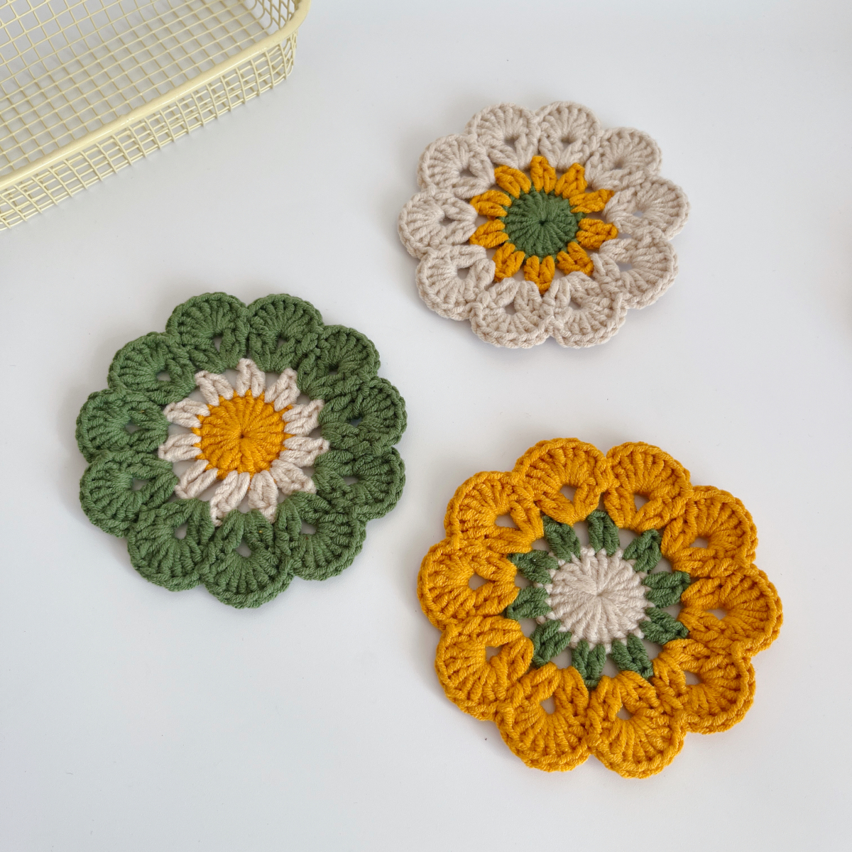 钩针毛线编织手工初学者自制diy材料包小花杯垫家居女友闺蜜礼物