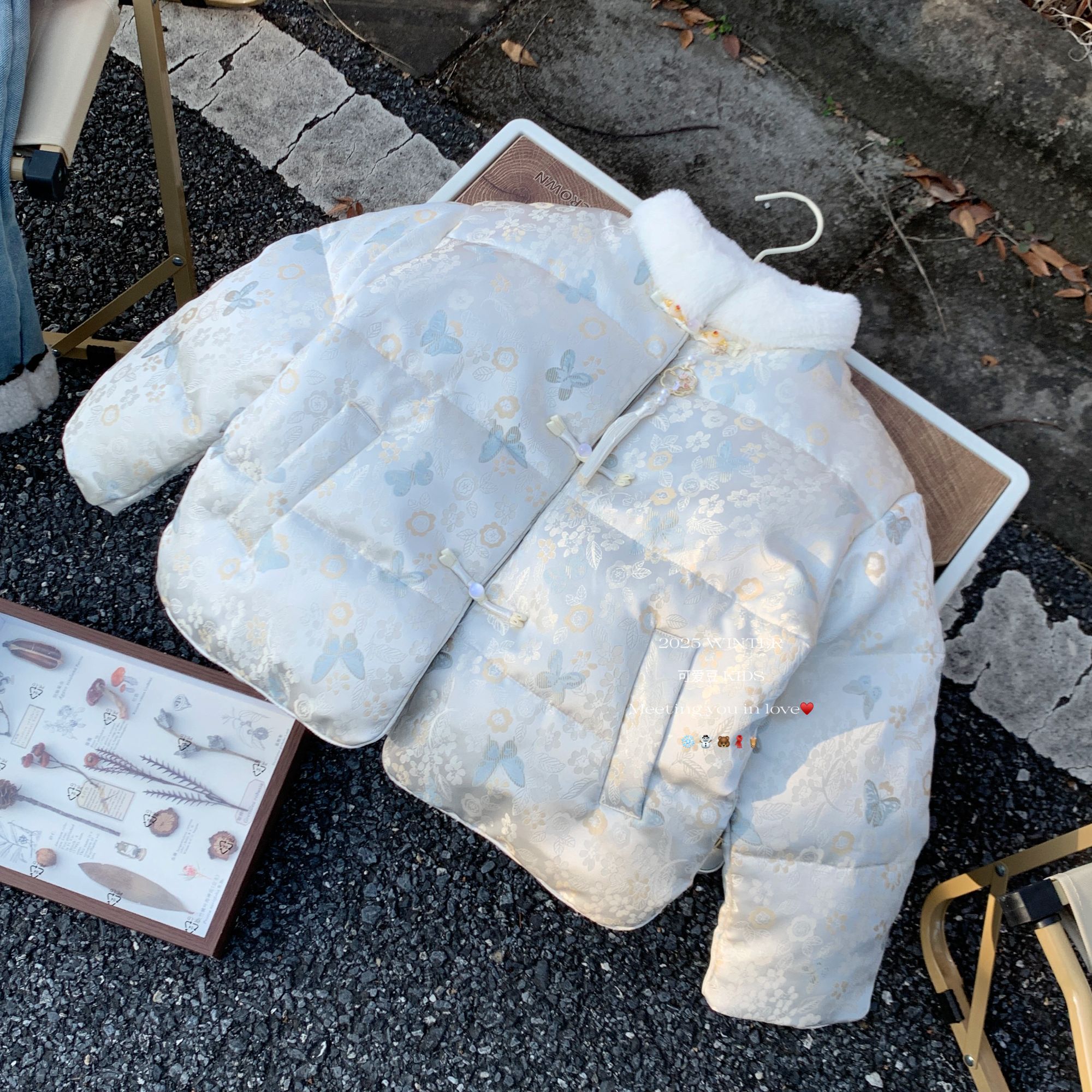 V5481-中式缎面提花蝴蝶流苏棉衣儿童女童冬季棉服