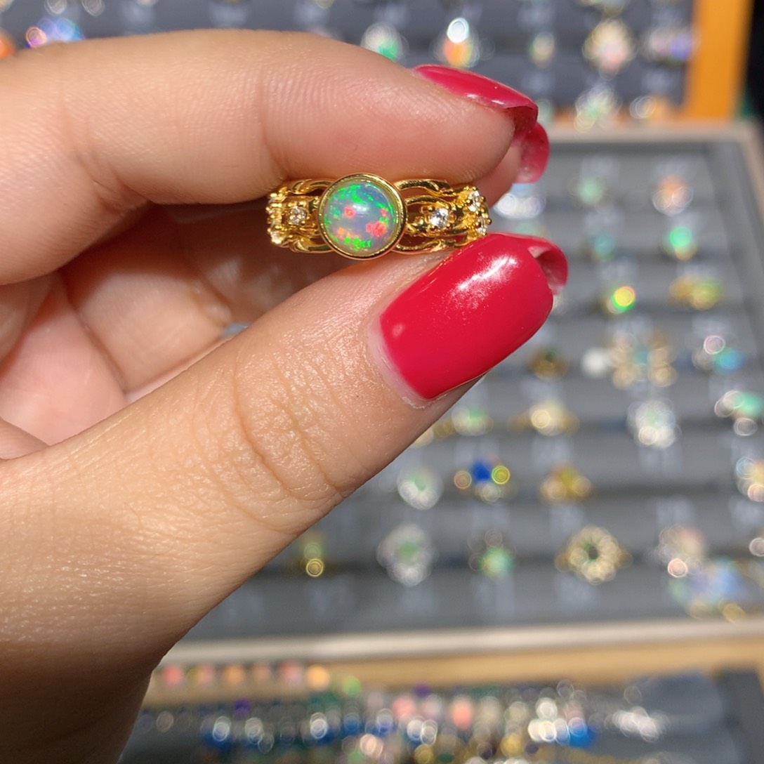 银S925镶嵌欧泊欧泊戒指l