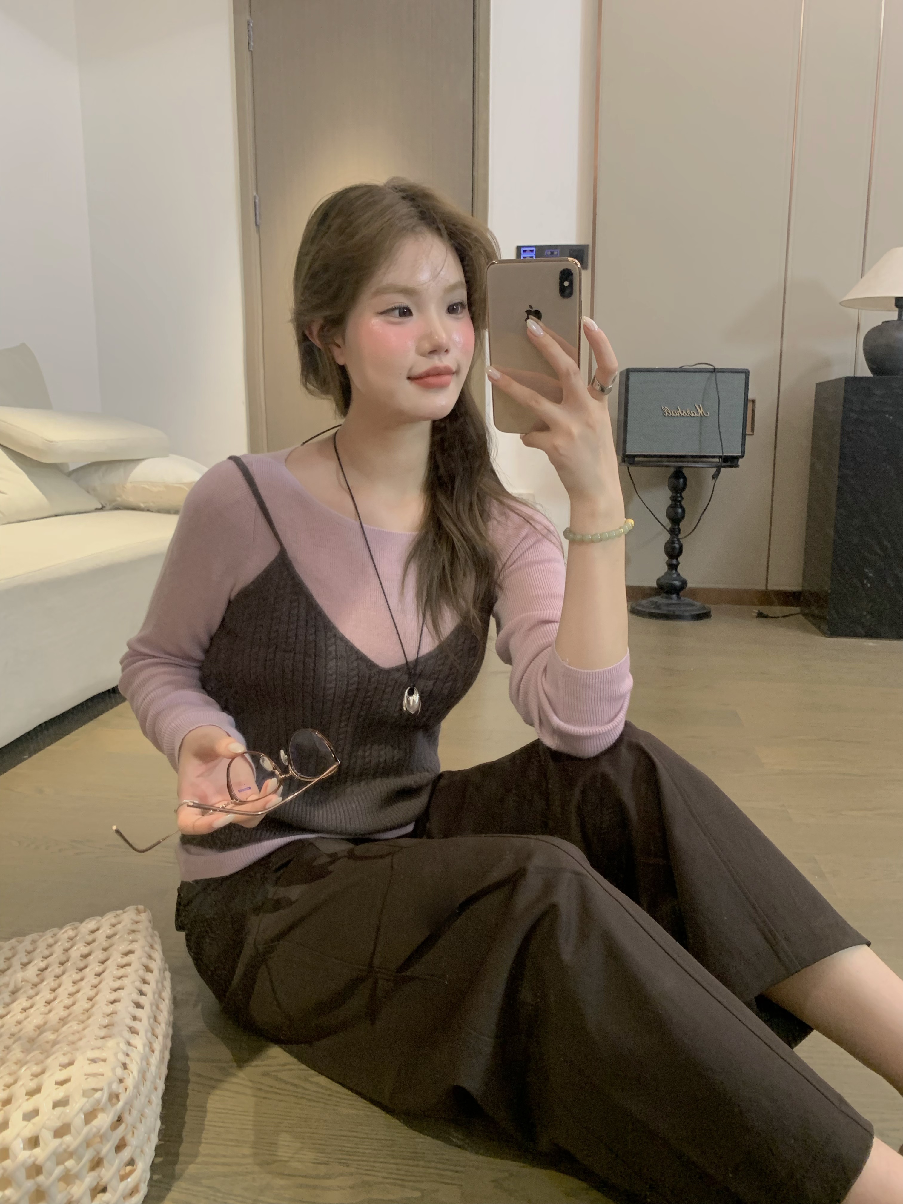 XiANJiE“韩系软糯麻花吊带背心羊毛针织真两件”