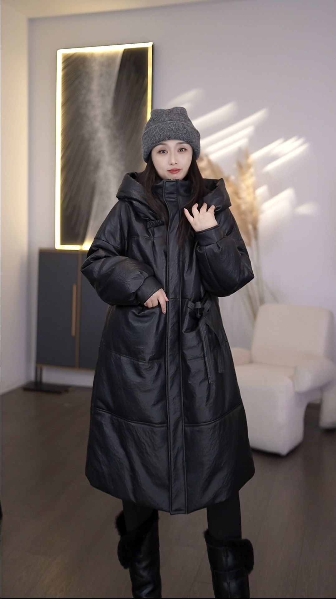 2025新款加厚真皮皮衣女秋冬羽绒服时尚宽松版中长款连帽c39
