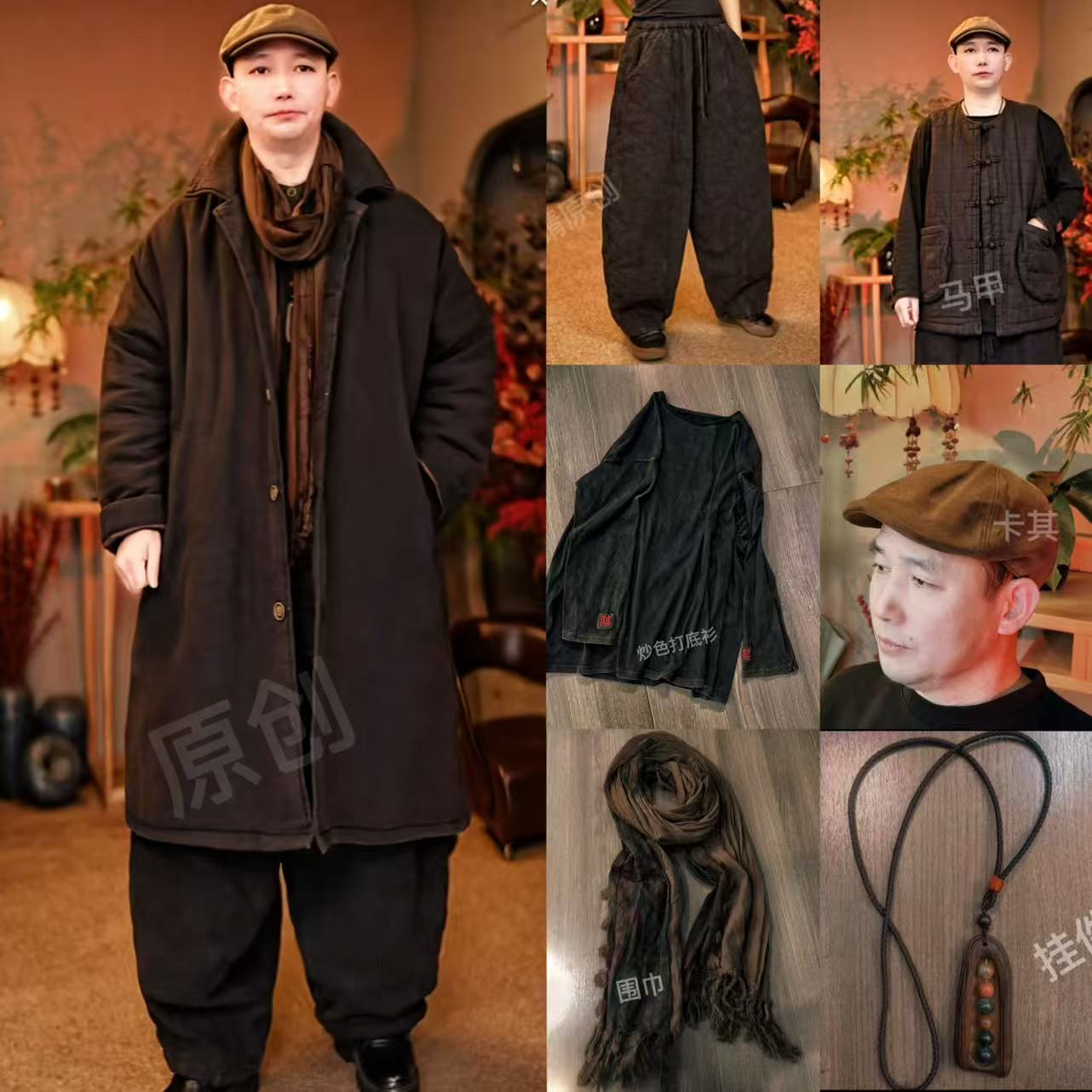 3022棉麻唐装中式长袖套装中国风复古盘扣男装中老年宽松保暖棉服