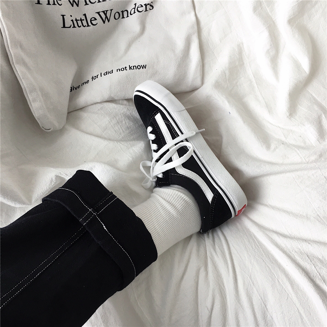 2025春ins帆布鞋女黑色板鞋韩版学生ulzzang原宿风百搭街拍男女鞋