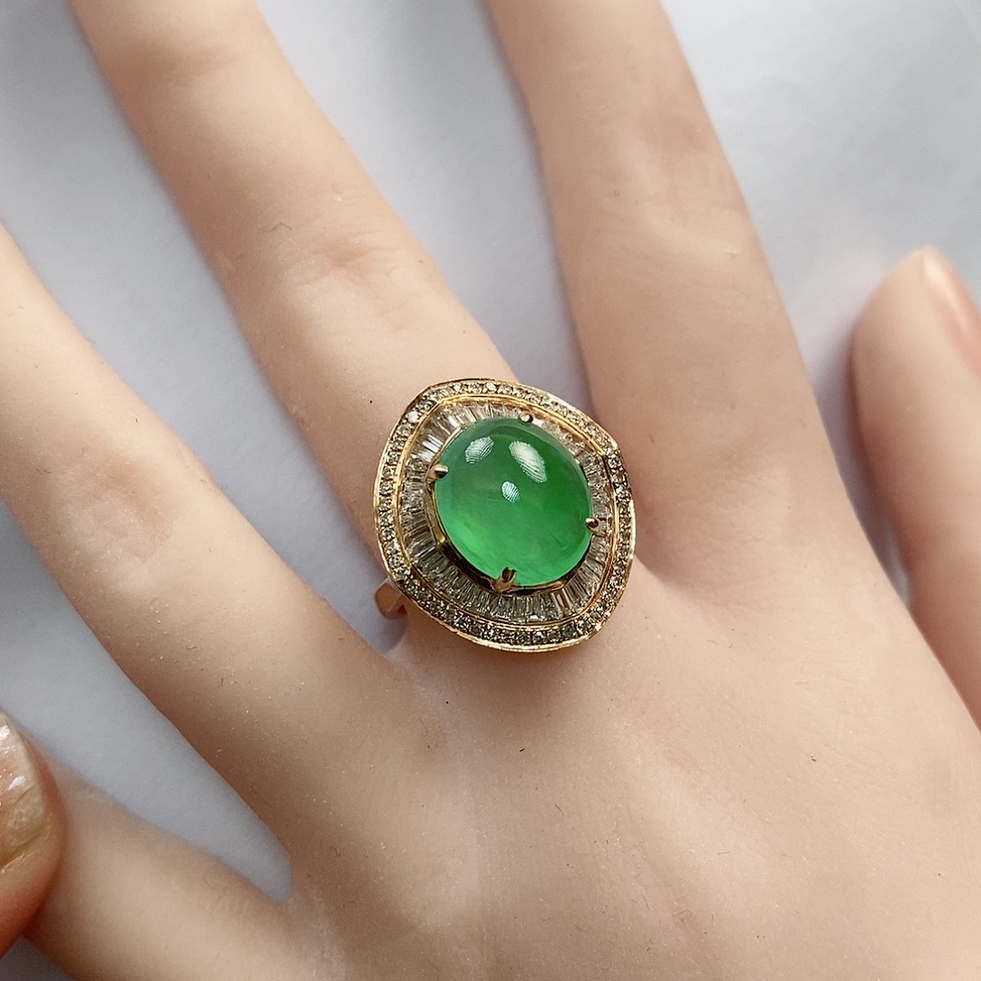 翡翠戒指18K金镶嵌娜