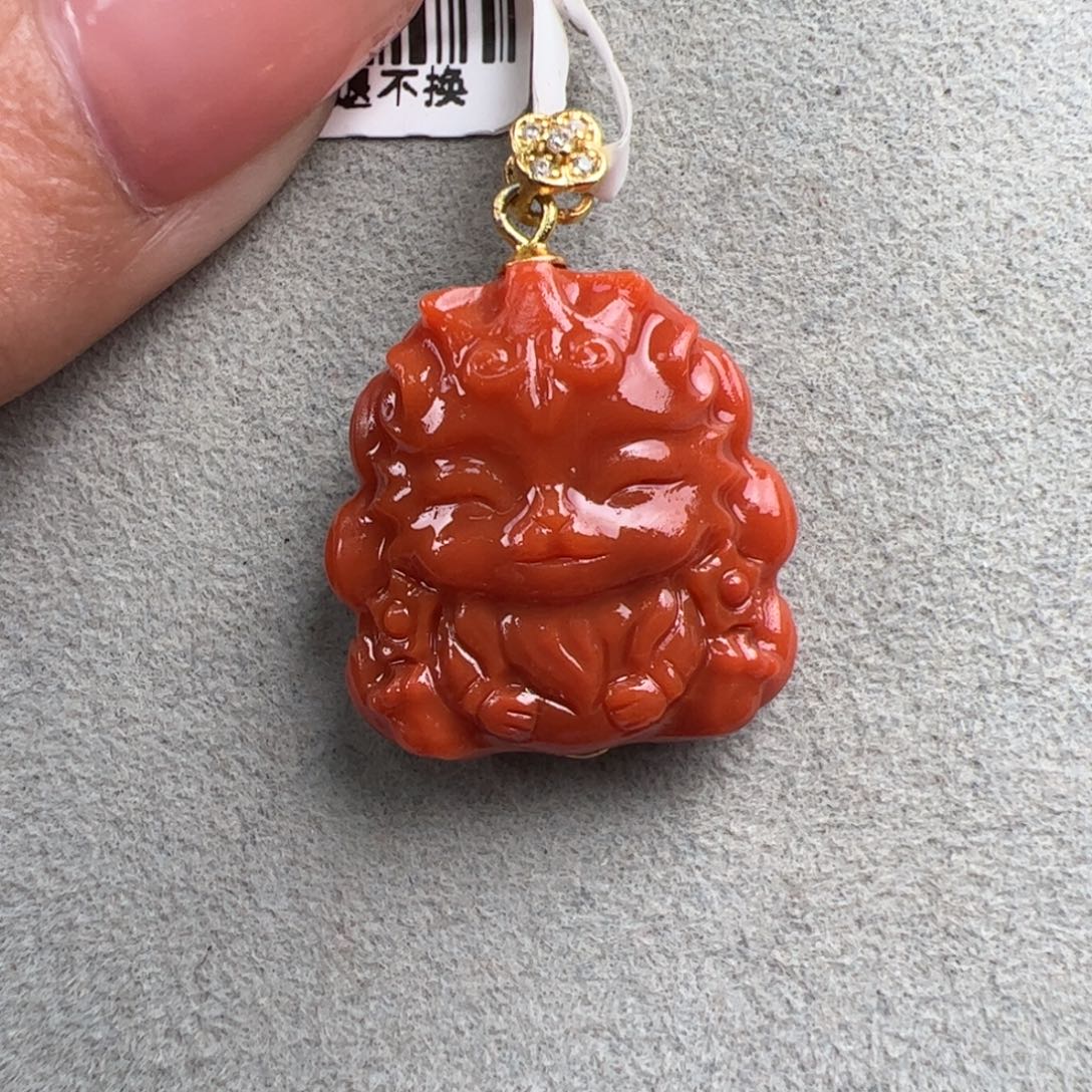 南红玛瑙银S925镶嵌（凤九九尾狐吊坠20mm